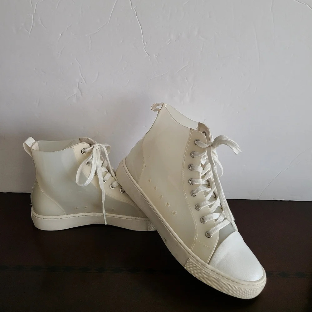 Aldo sneakers Frosty clear & white high top size 8 women's
